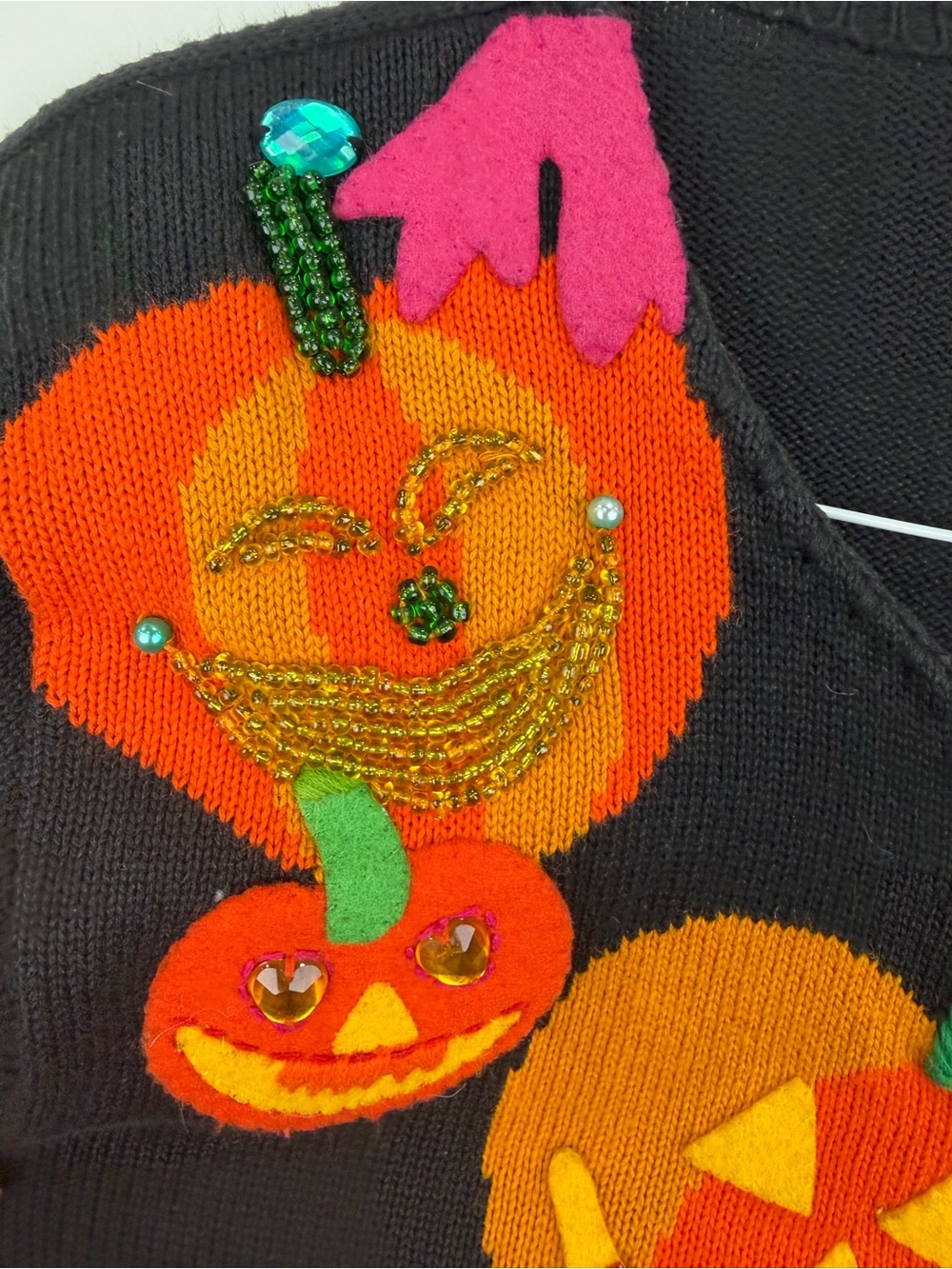 Vintage Michael Simon Halloween Pumpkin Cardigan P/S 90s Beaded Novelty Sweater - Picture 4 of 7